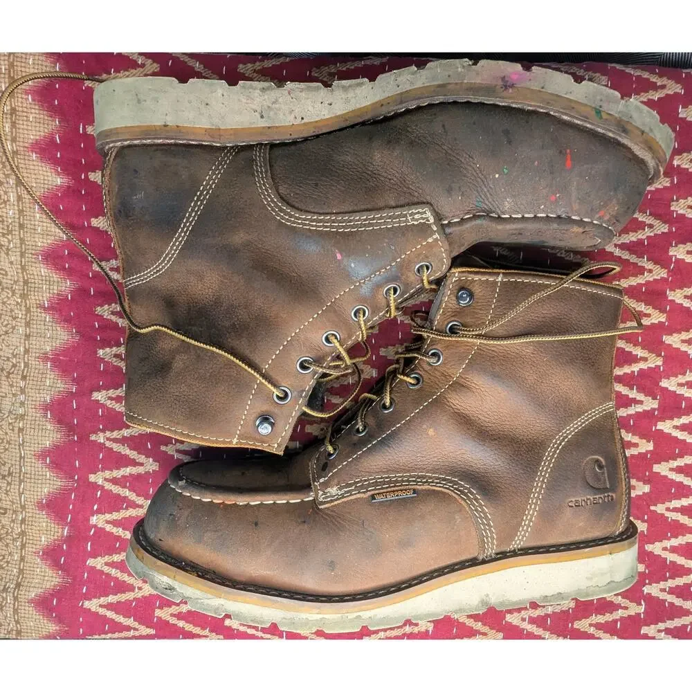 Thrashed CARHARTT Paint Splatter Steel Toe Work Boots Mens 9.5 M Waterproof